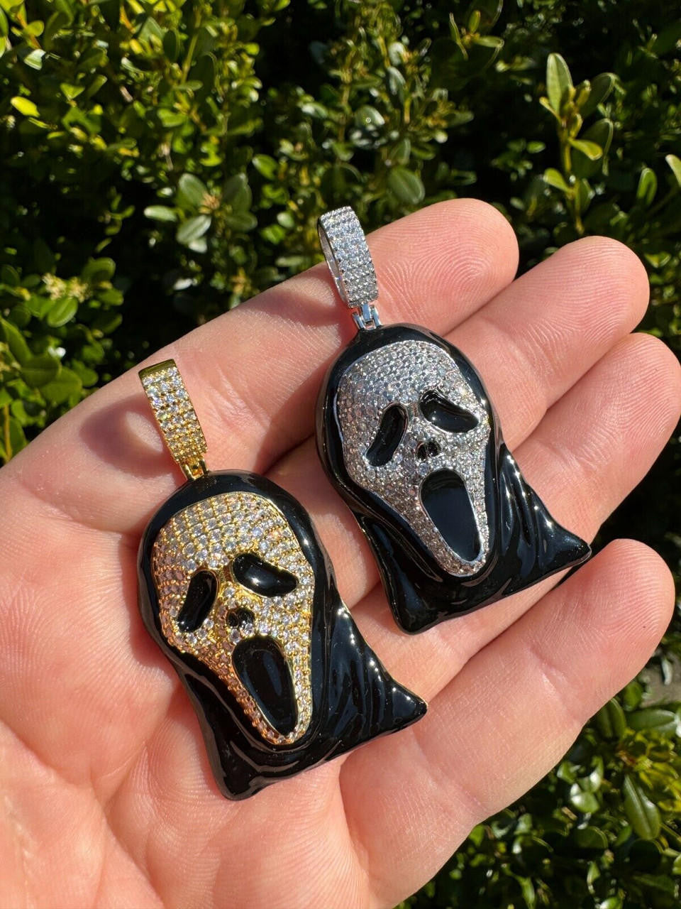 MOISSANITE Scream Mask Ghostface Iced Pendant - 14k Gold Vermeil Or 925 Silver - Medium 2"
