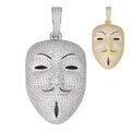 MOISSANITE Anonymous Vendetta Mask Iced Out Pendant - 14k Gold Vermeil Or 925 Silver - Medium 2"