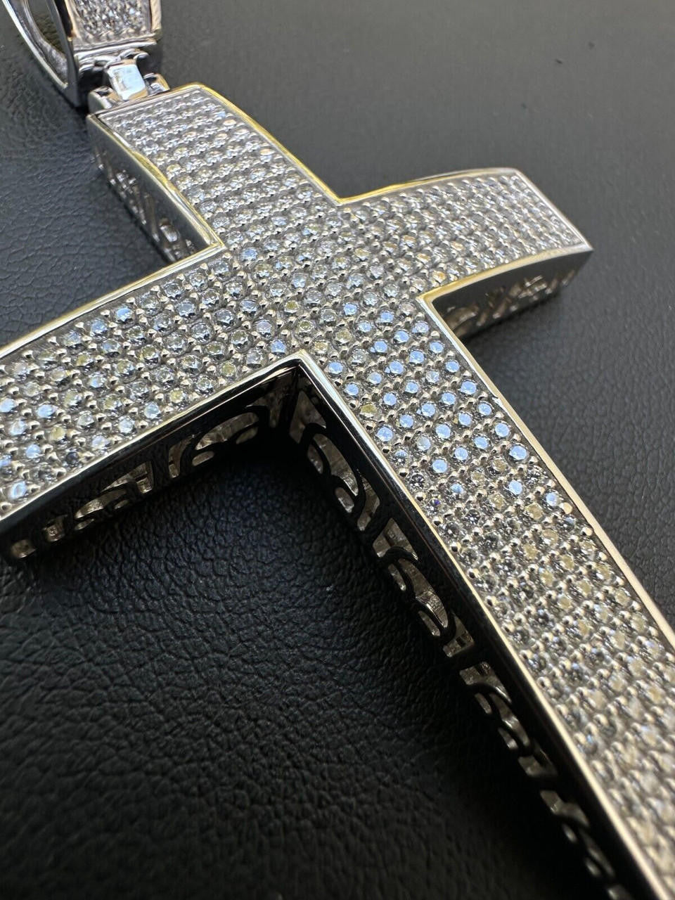 MOISSANITE Classic Iced Out Cross Pendant - 10k White Gold - Large 2.5"