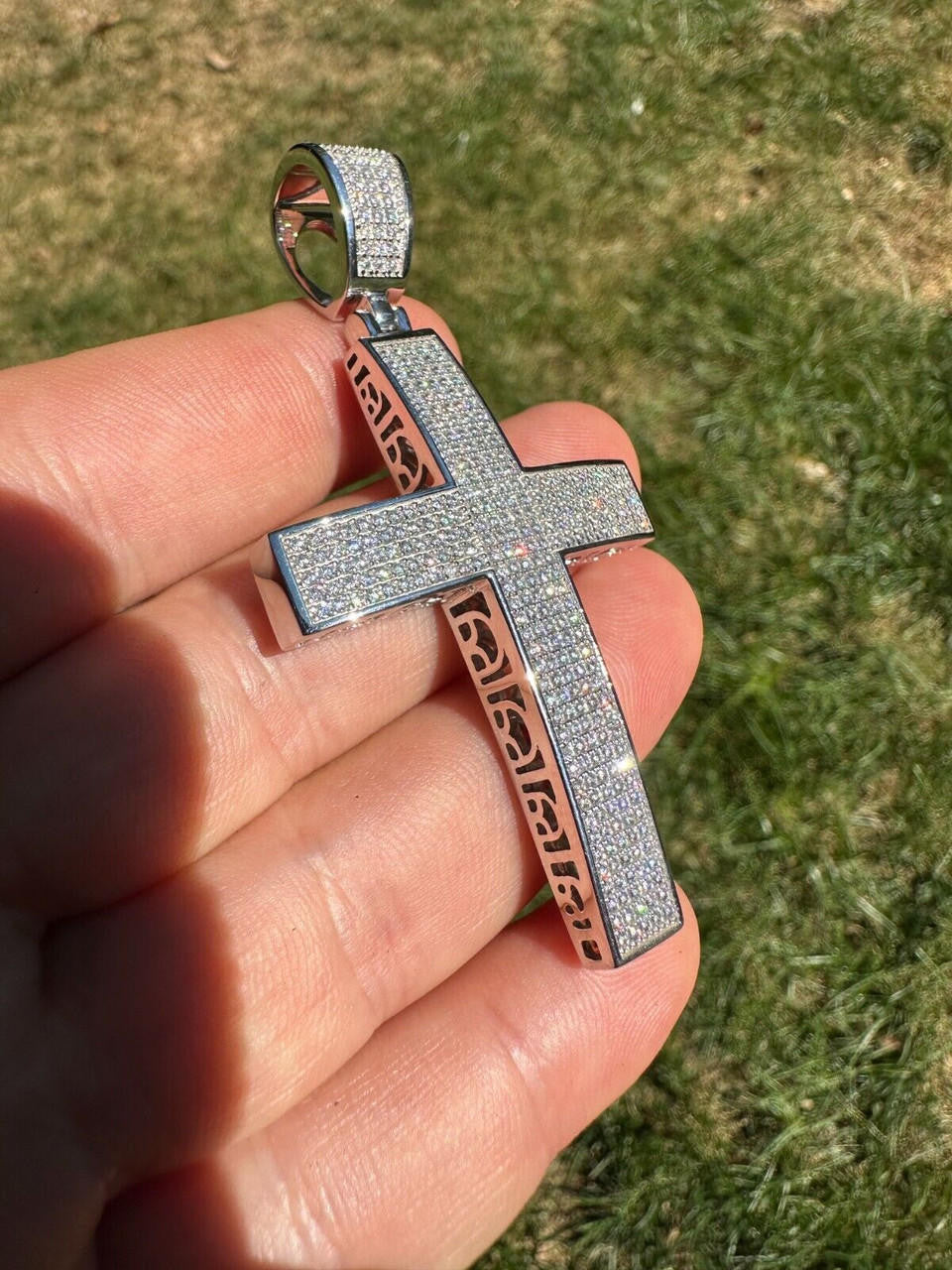 MOISSANITE Classic Iced Out Cross Pendant - 10k White Gold - Large 2.5"