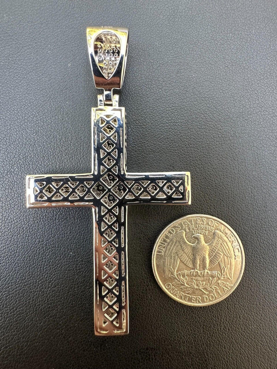 MOISSANITE Classic Iced Out Cross Pendant - 10k White Gold - Large 2.5"