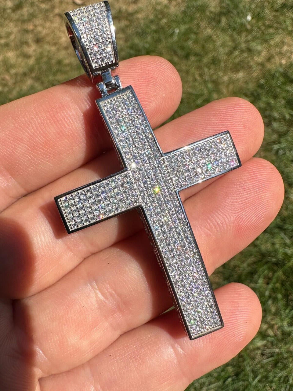 MOISSANITE Classic Iced Out Cross Pendant - 10k White Gold - Large 2.5"