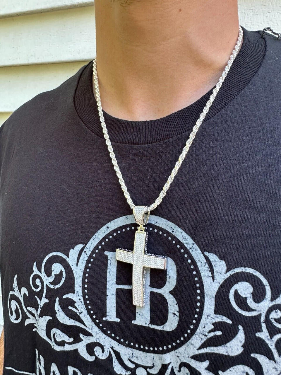 MOISSANITE Classic Iced Out Cross Pendant - 10k White Gold - Large 2.5"