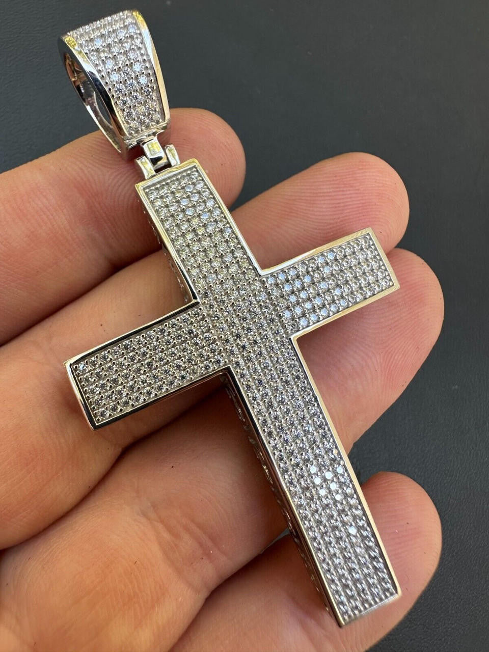 MOISSANITE Classic Iced Out Cross Pendant - 10k White Gold - Large 2.5"