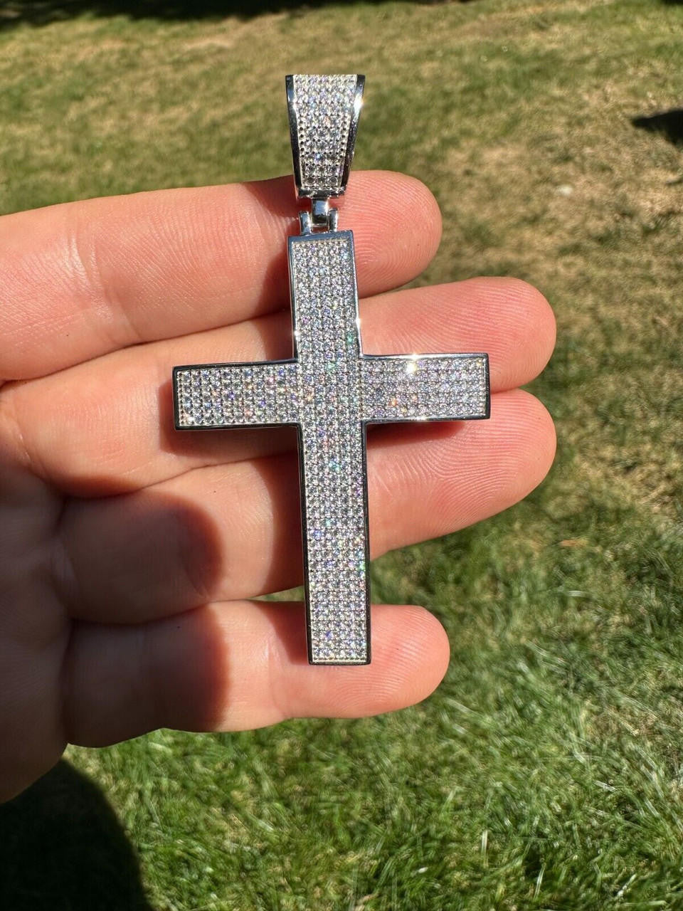 MOISSANITE Classic Iced Out Cross Pendant - 10k White Gold - Large 2.5"
