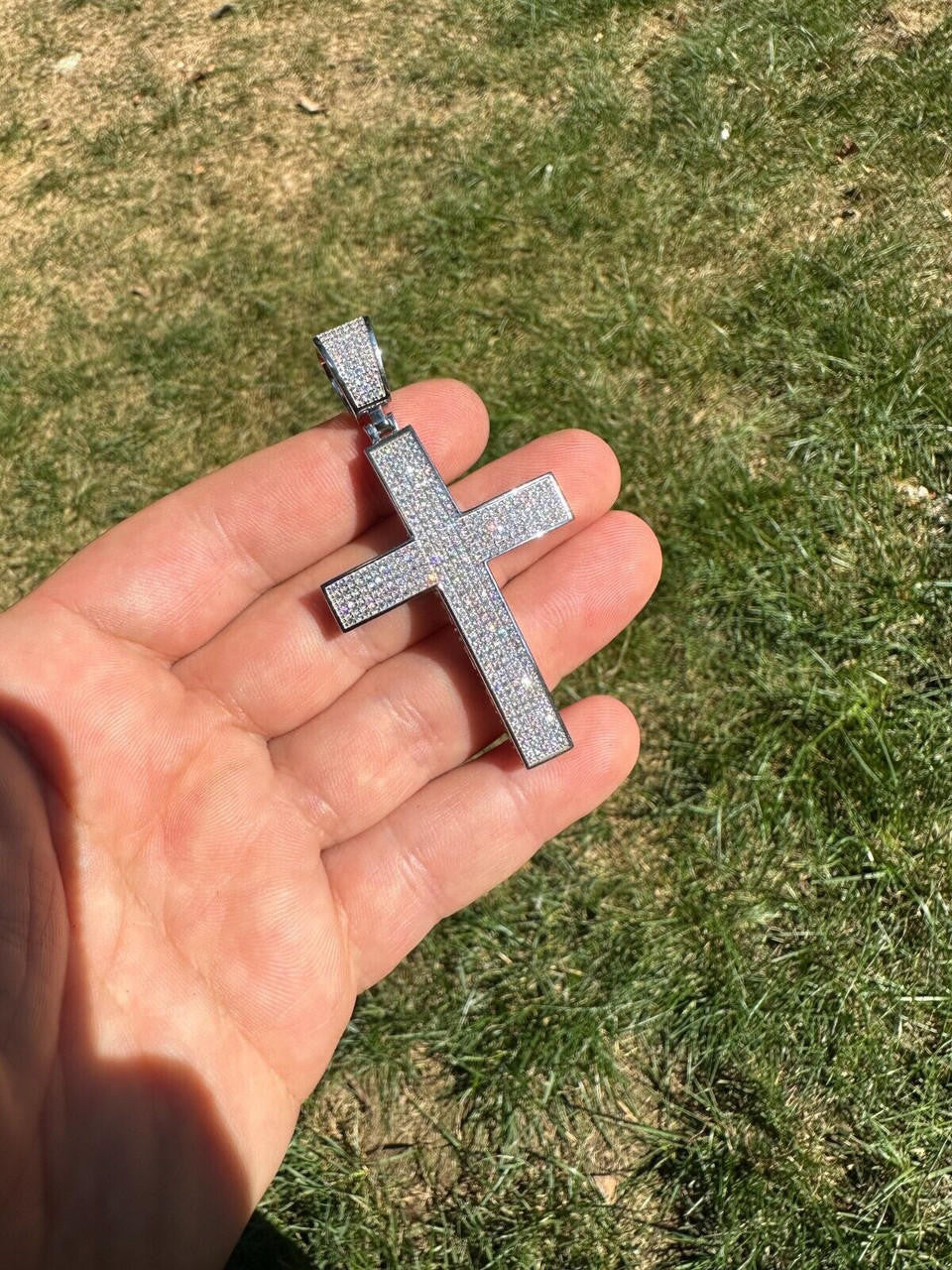 MOISSANITE Classic Iced Out Cross Pendant - 10k White Gold - Large 2.5"