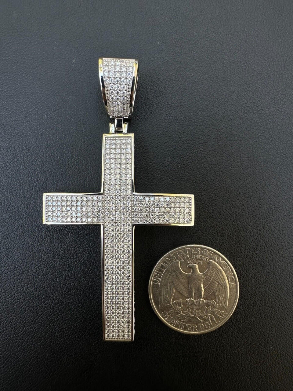 MOISSANITE Classic Iced Out Cross Pendant - 10k White Gold - Large 2.5"