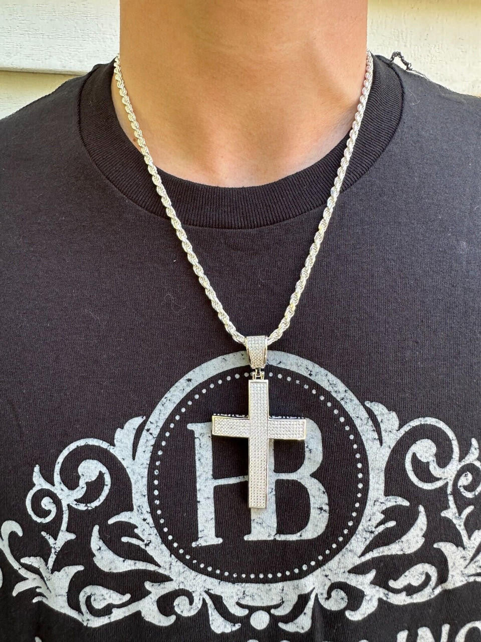 MOISSANITE Classic Iced Out Cross Pendant - 10k White Gold - Large 2.5"