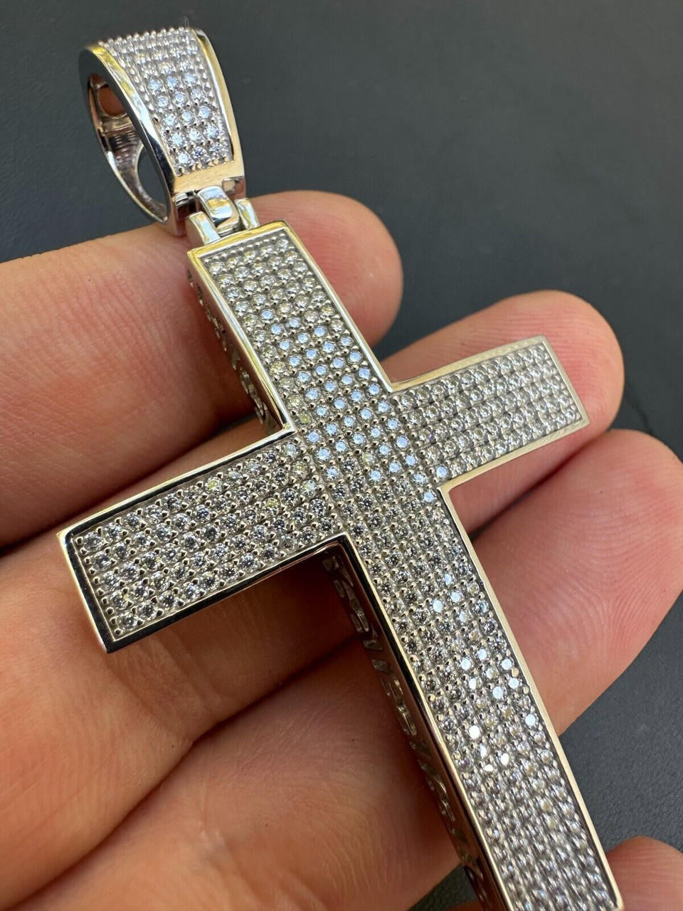 MOISSANITE Classic Iced Out Cross Pendant - 10k White Gold - Large 2.5"