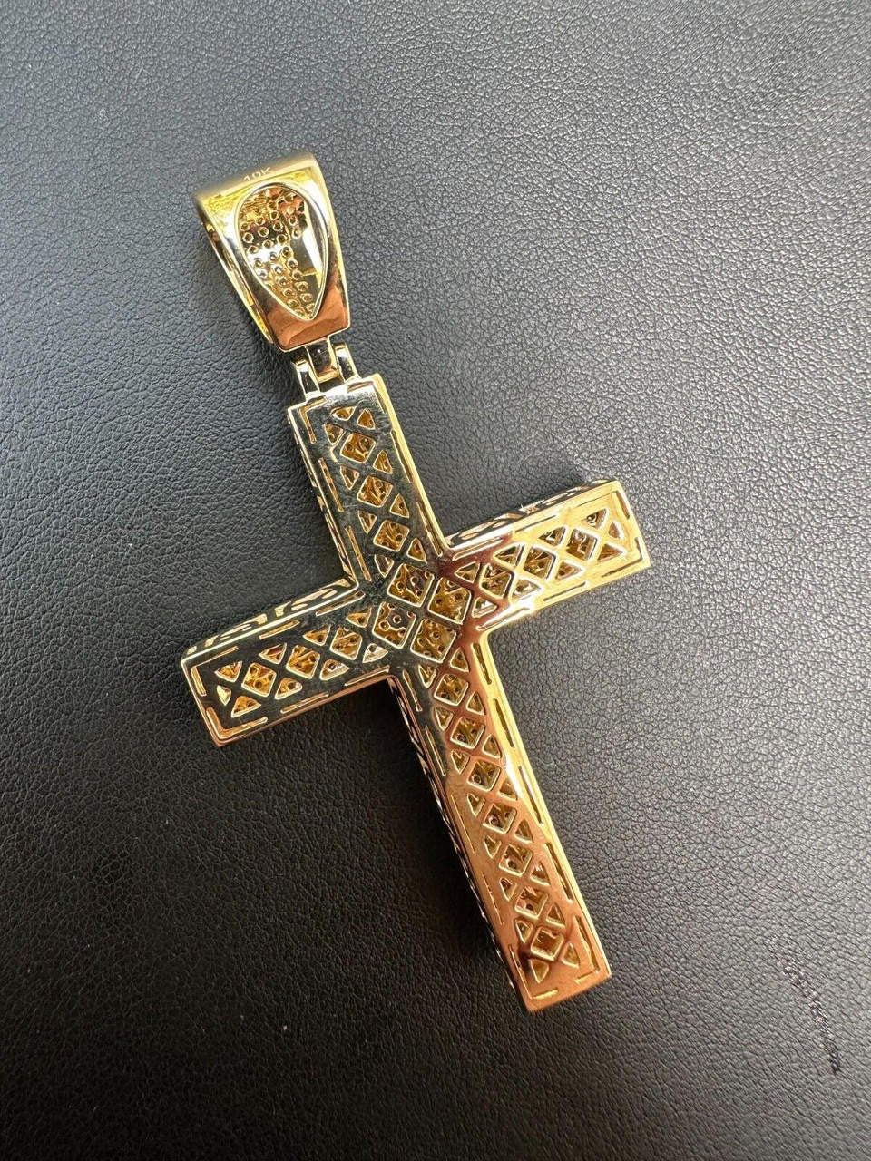 Solid 10k Yellow Gold 3ct VVS Moissanite Cross Pendant Necklace 19g Mens Large