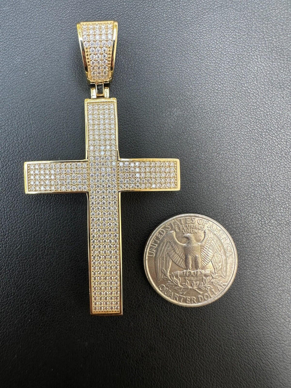 Solid 10k Yellow Gold 3ct VVS Moissanite Cross Pendant Necklace 19g Mens Large