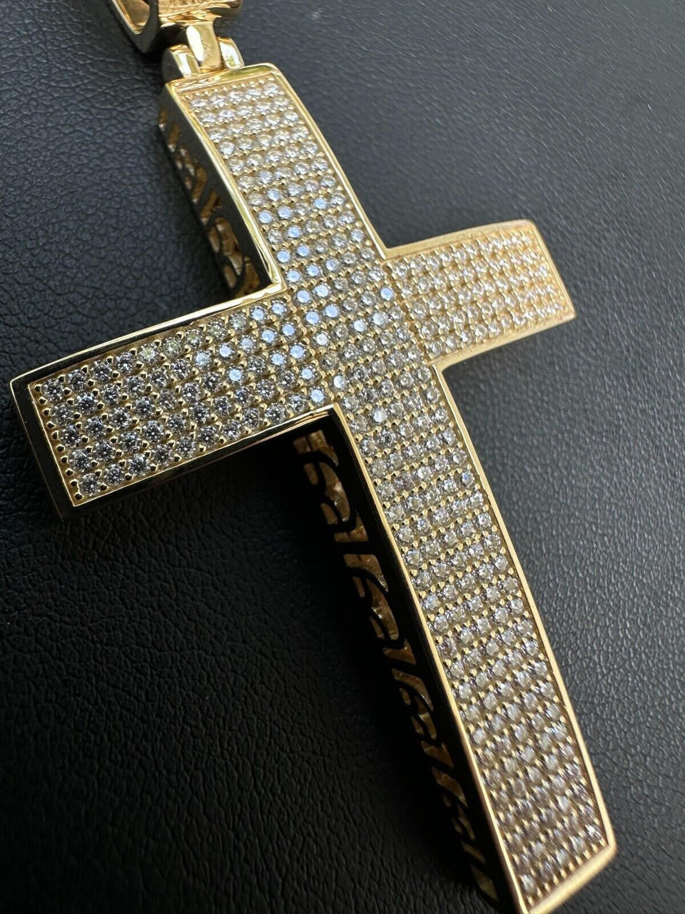 Solid 10k Yellow Gold 3ct VVS Moissanite Cross Pendant Necklace 19g Mens Large