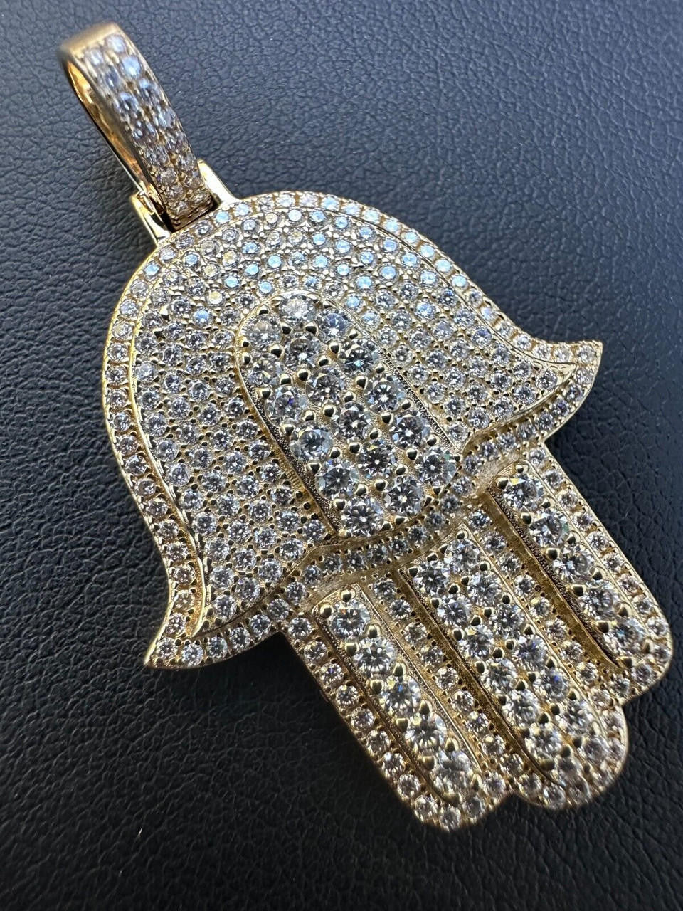 MOISSANITE Hip Hop Hamsa Hand Pendant - 10k Yellow Or White Gold - Small 1.5"