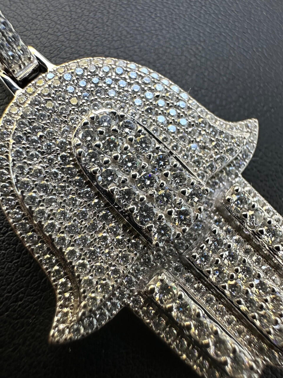 MOISSANITE Hip Hop Hamsa Hand Pendant - 10k Yellow Or White Gold - Small 1.5"