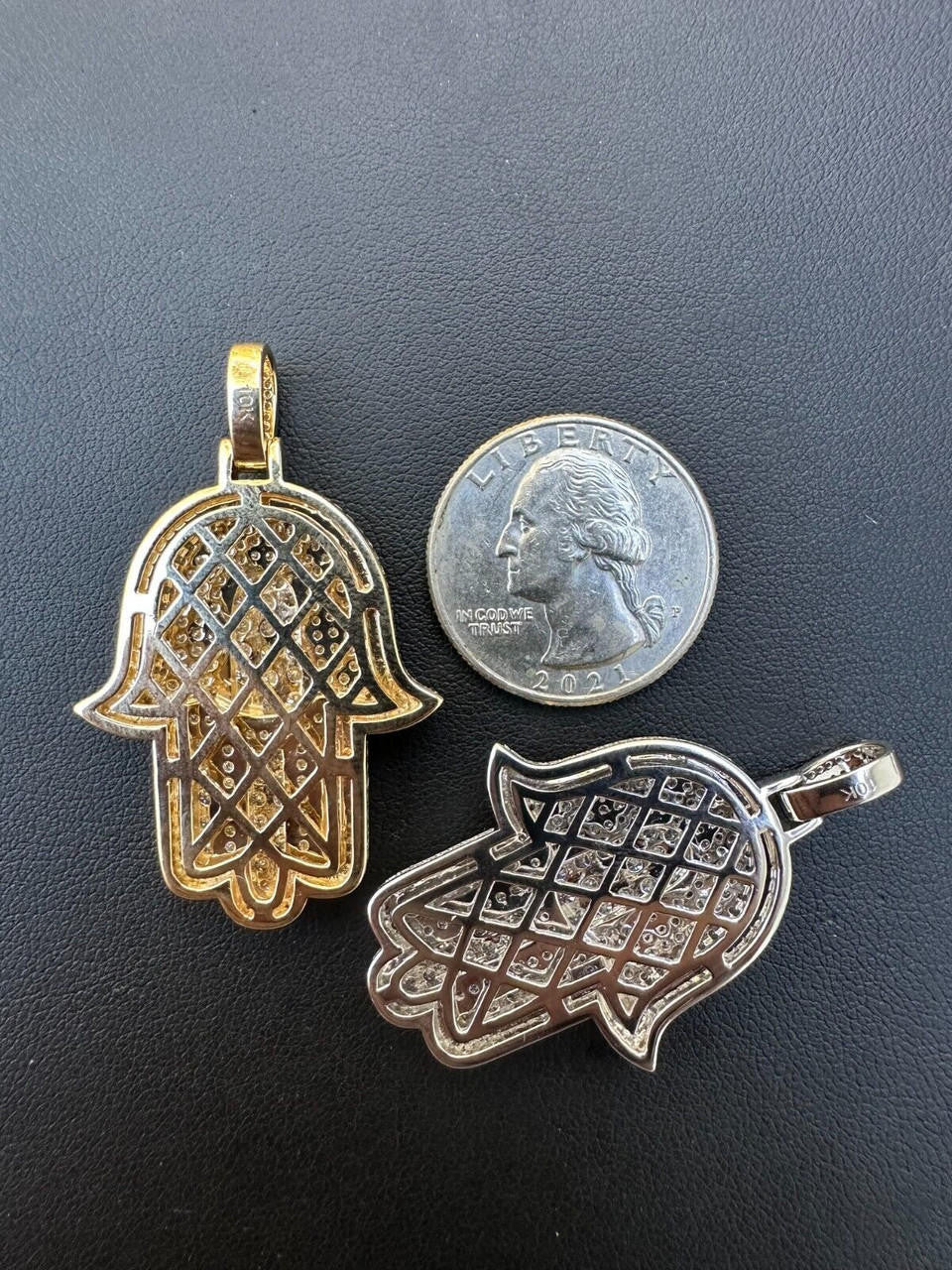 MOISSANITE Hip Hop Hamsa Hand Pendant - 10k Yellow Or White Gold - Small 1.5"