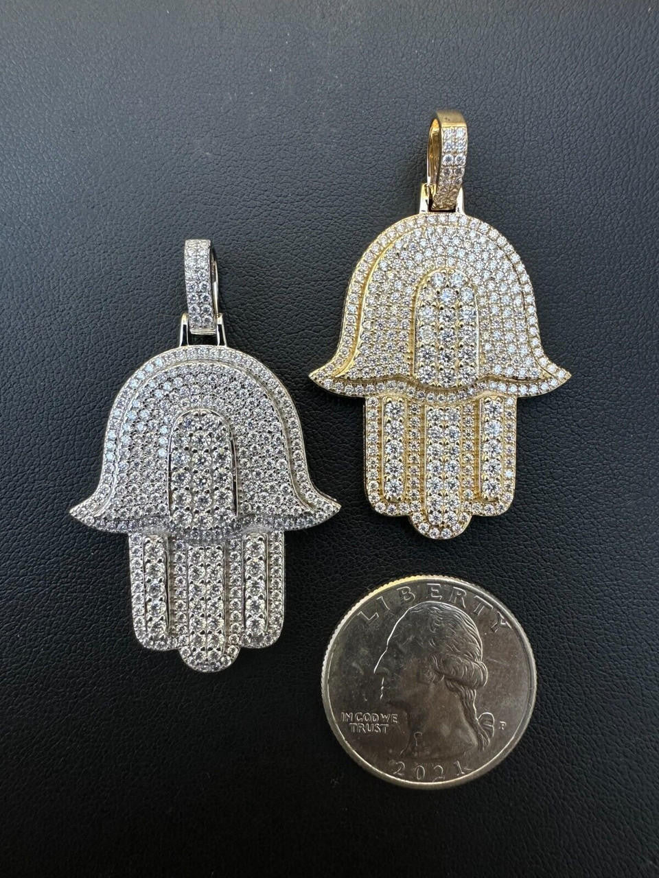 MOISSANITE Hip Hop Hamsa Hand Pendant - 10k Yellow Or White Gold - Small 1.5"