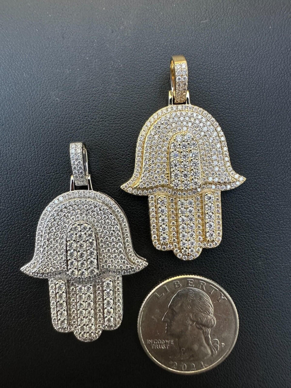 MOISSANITE Hip Hop Hamsa Hand Pendant - 10k Yellow Or White Gold - Small 1.5"
