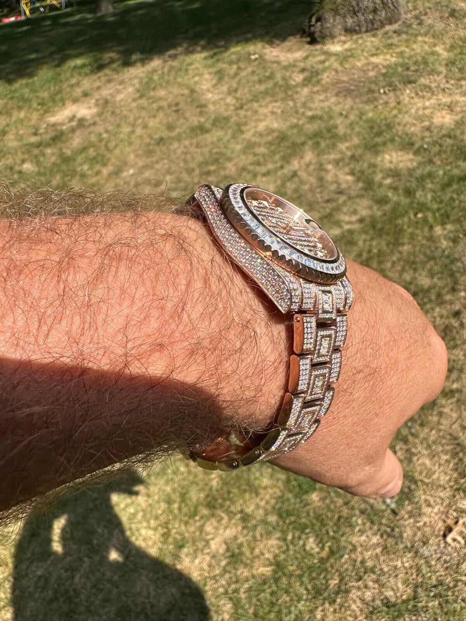 SUMMER 2023 WAVE EDITION Real Baguette MOISSANITE Mens NO ID Presidential Watch Iced Rose Gold