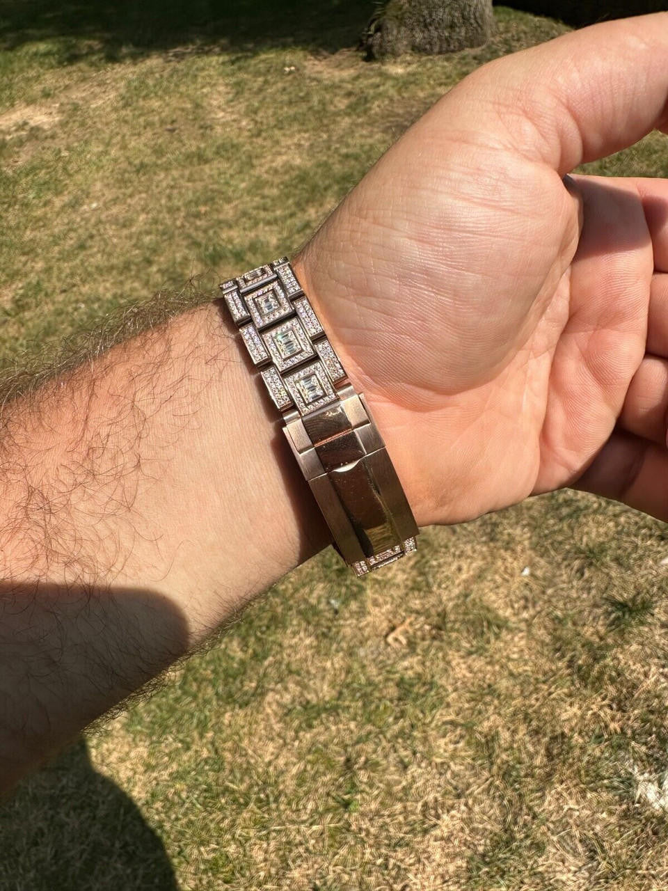SUMMER 2023 WAVE EDITION Real Baguette MOISSANITE Mens NO ID Presidential Watch Iced Rose Gold