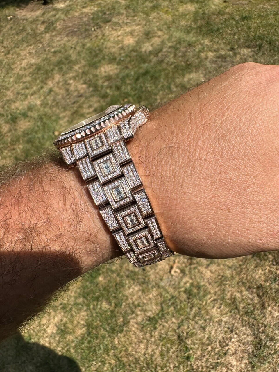 SUMMER 2023 WAVE EDITION Real Baguette MOISSANITE Mens NO ID Presidential Watch Iced Rose Gold