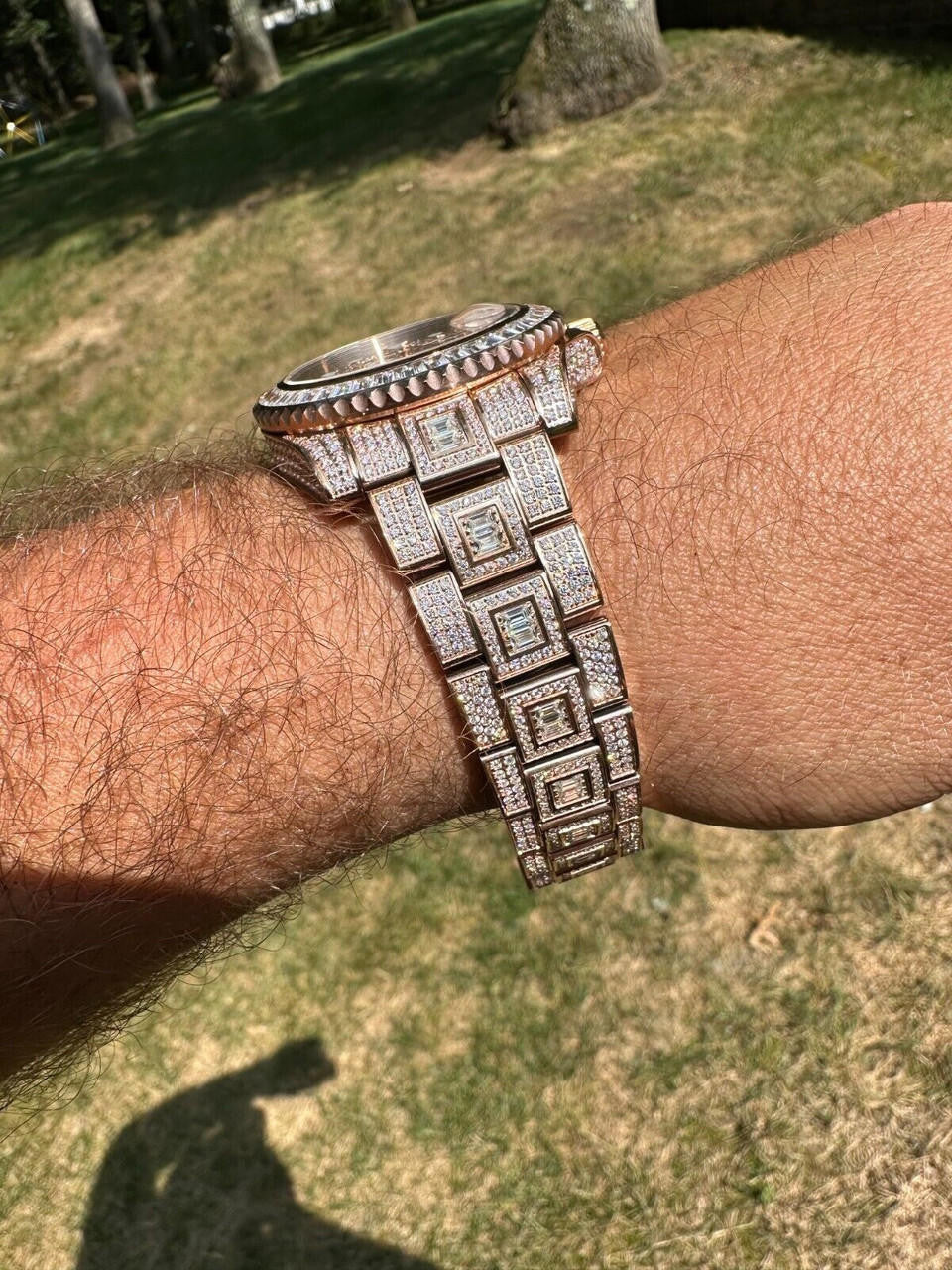 SUMMER 2023 WAVE EDITION Real Baguette MOISSANITE Mens NO ID Presidential Watch Iced Rose Gold