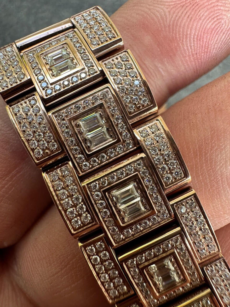 SUMMER 2023 WAVE EDITION Real Baguette MOISSANITE Mens NO ID Presidential Watch Iced Rose Gold