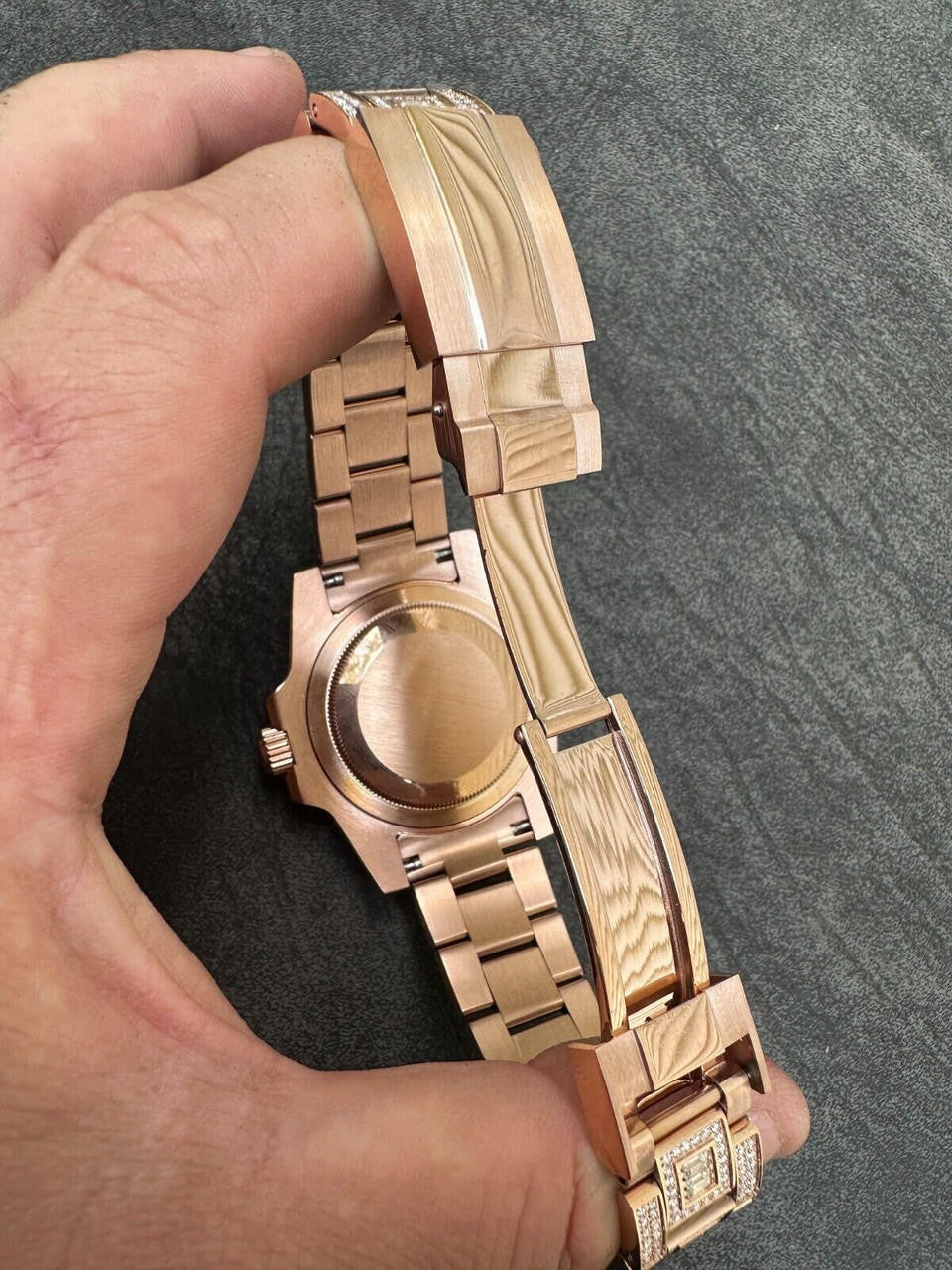 SUMMER 2023 WAVE EDITION Real Baguette MOISSANITE Mens NO ID Presidential Watch Iced Rose Gold