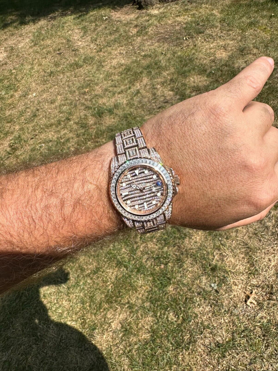 SUMMER 2023 WAVE EDITION Real Baguette MOISSANITE Mens NO ID Presidential Watch Iced Rose Gold