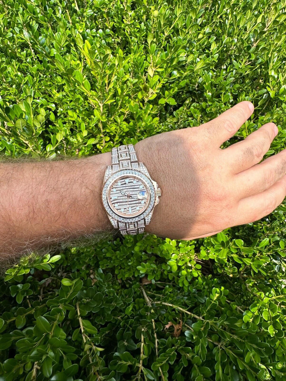 SUMMER 2023 WAVE EDITION Real Baguette MOISSANITE Mens NO ID Presidential Watch Iced Rose Gold