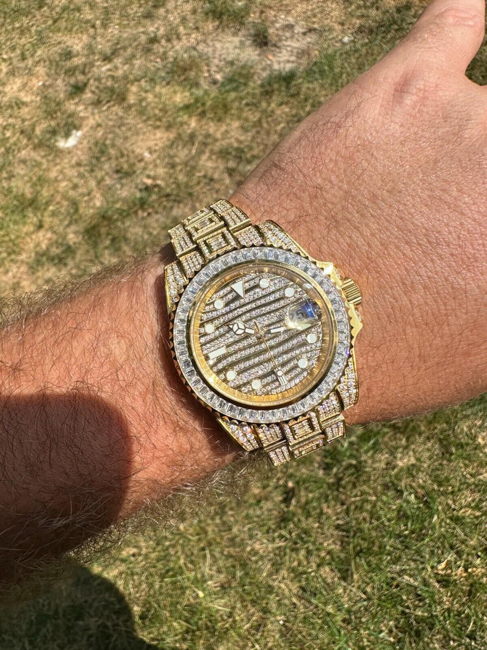 SUMMER 2023 WAVE EDITION Real Baguette MOISSANITE Mens NO ID Presidential Wave Watch Iced Gold  Hip Hop