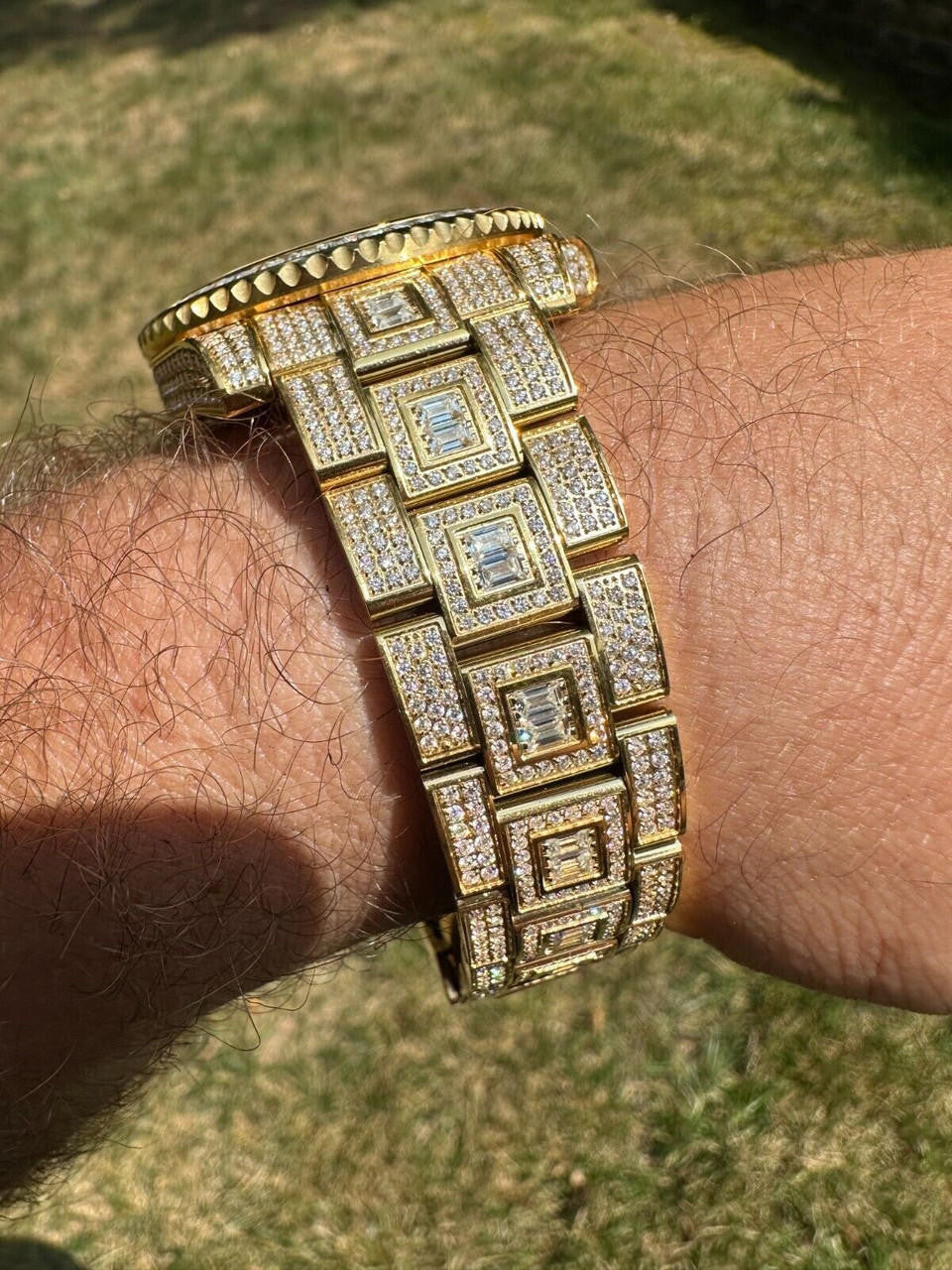 SUMMER 2023 WAVE EDITION Real Baguette MOISSANITE Mens NO ID Presidential Wave Watch Iced Gold  Hip Hop