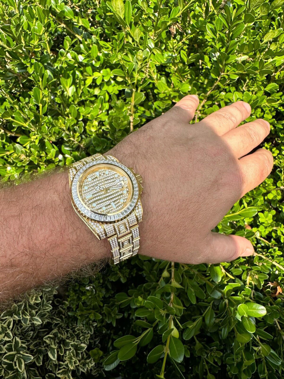 SUMMER 2023 WAVE EDITION Real Baguette MOISSANITE Mens NO ID Presidential Wave Watch Iced Gold  Hip Hop