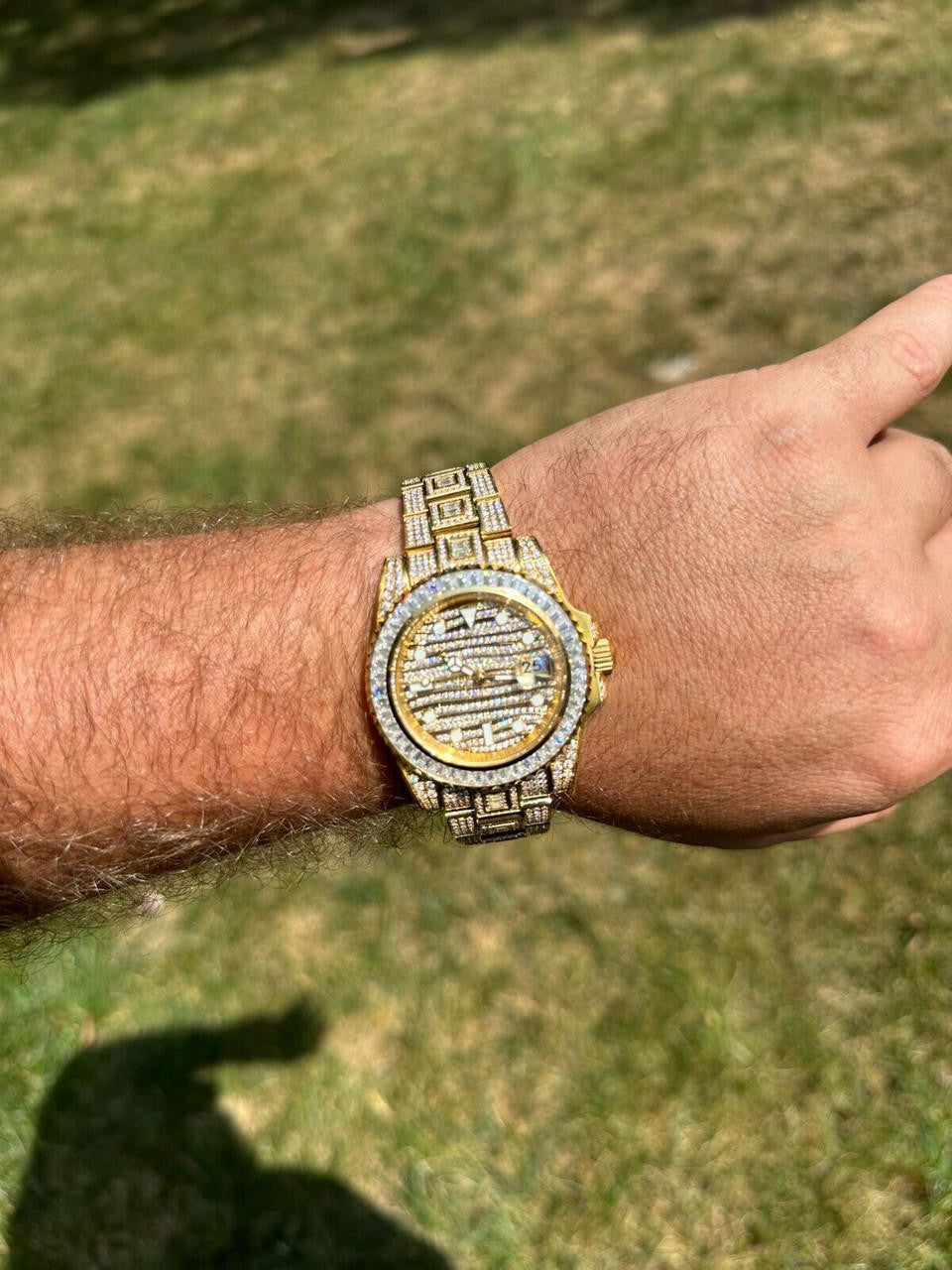 SUMMER 2023 WAVE EDITION Real Baguette MOISSANITE Mens NO ID Presidential Wave Watch Iced Gold  Hip Hop