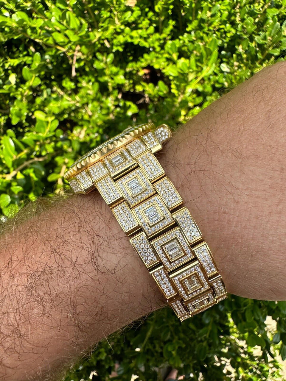 SUMMER 2023 WAVE EDITION Real Baguette MOISSANITE Mens NO ID Presidential Wave Watch Iced Gold  Hip Hop