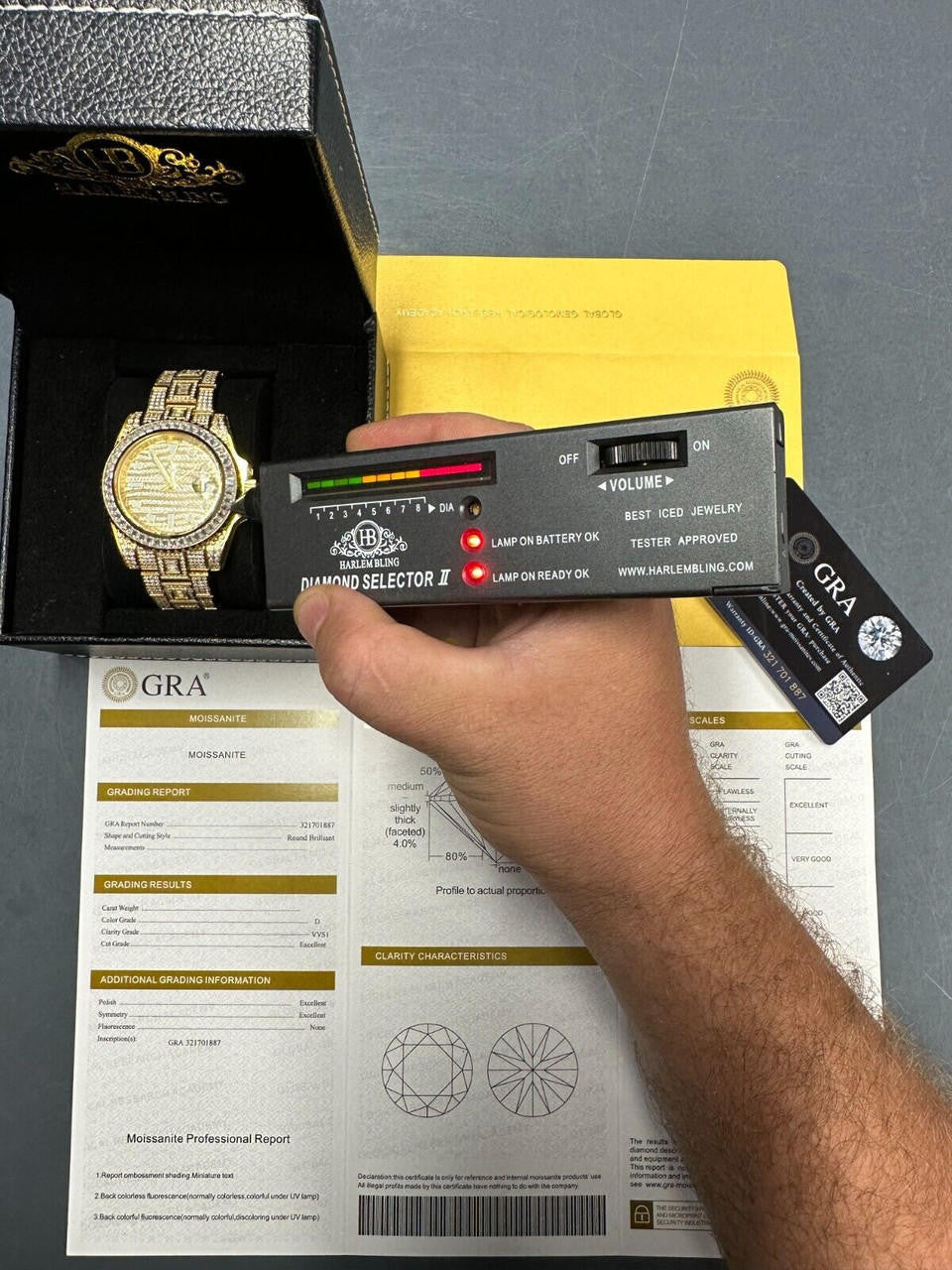 SUMMER 2023 WAVE EDITION Real Baguette MOISSANITE Mens NO ID Presidential Wave Watch Iced Gold  Hip Hop
