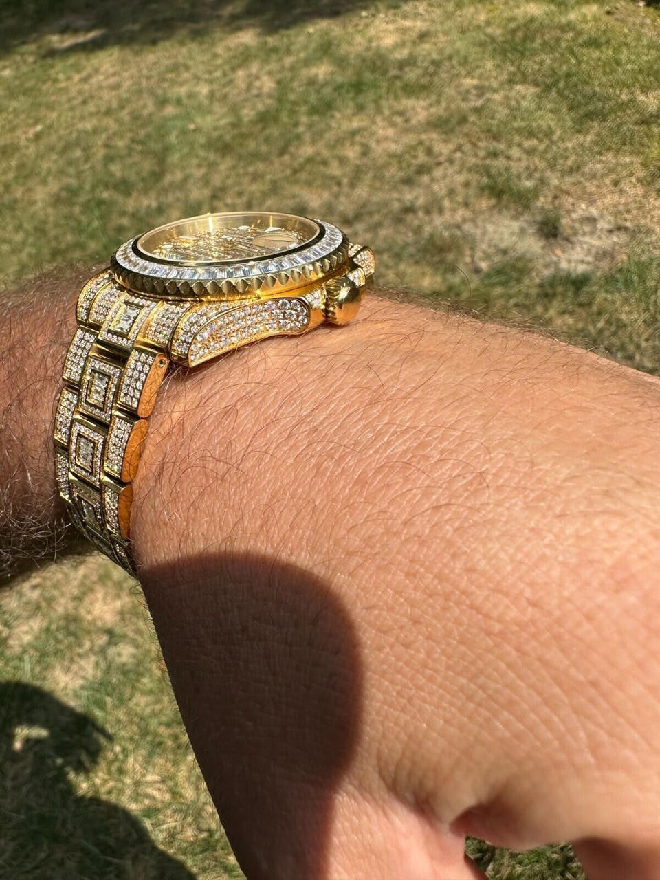 SUMMER 2023 WAVE EDITION Real Baguette MOISSANITE Mens NO ID Presidential Wave Watch Iced Gold  Hip Hop