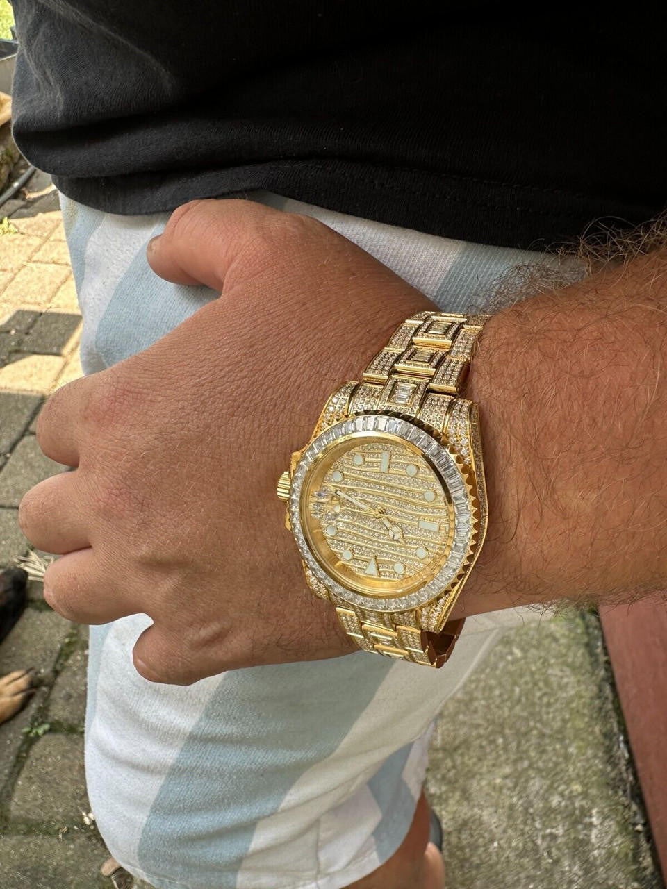 SUMMER 2023 WAVE EDITION Real Baguette MOISSANITE Mens NO ID Presidential Wave Watch Iced Gold  Hip Hop