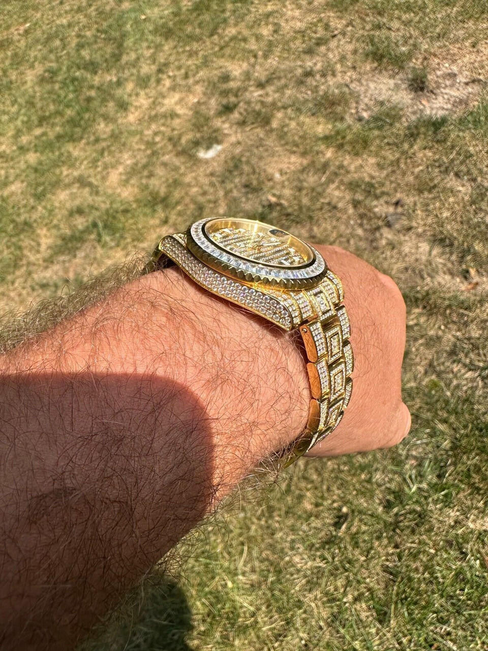 SUMMER 2023 WAVE EDITION Real Baguette MOISSANITE Mens NO ID Presidential Wave Watch Iced Gold  Hip Hop