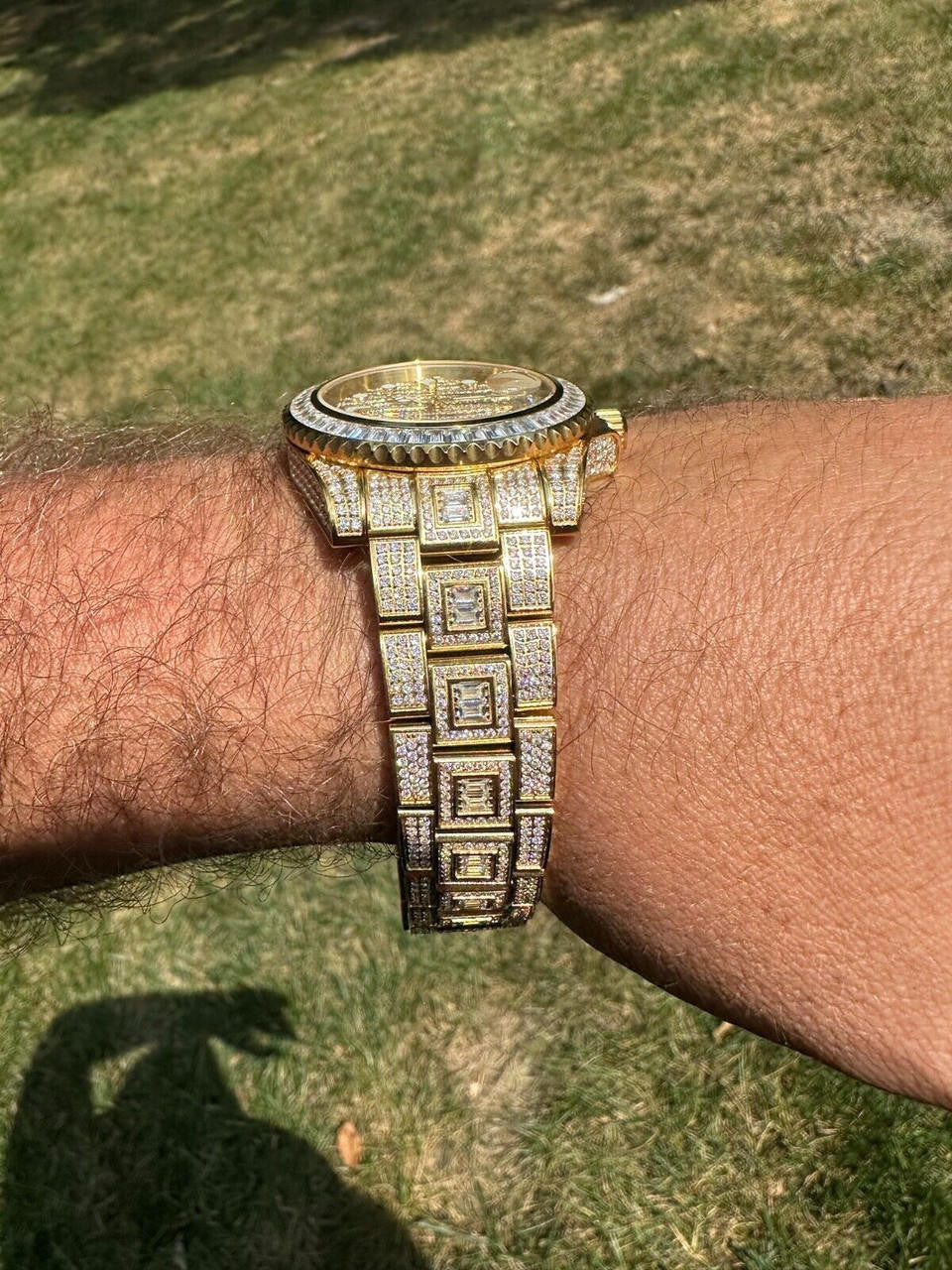 SUMMER 2023 WAVE EDITION Real Baguette MOISSANITE Mens NO ID Presidential Wave Watch Iced Gold  Hip Hop
