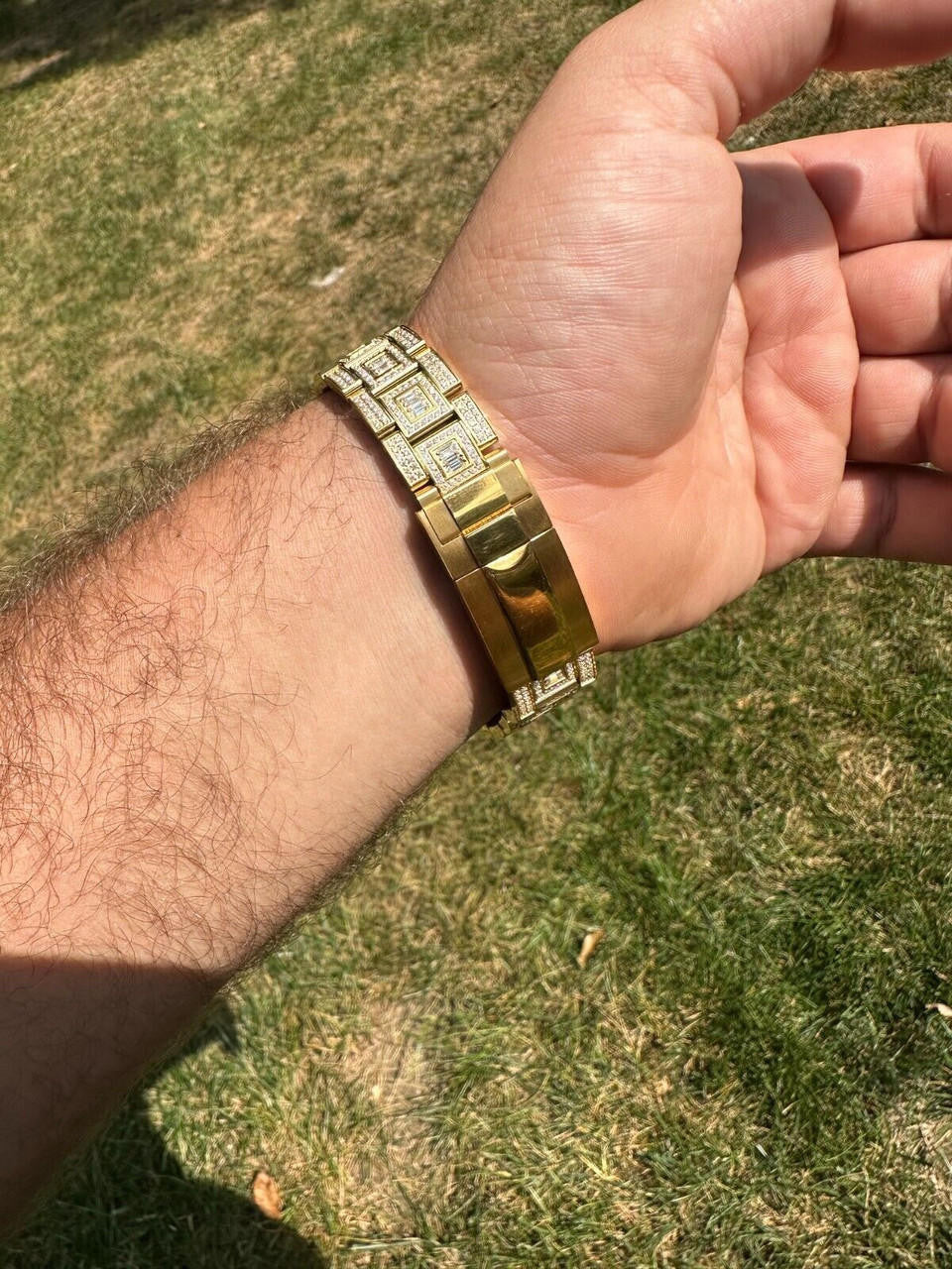 SUMMER 2023 WAVE EDITION Real Baguette MOISSANITE Mens NO ID Presidential Wave Watch Iced Gold  Hip Hop
