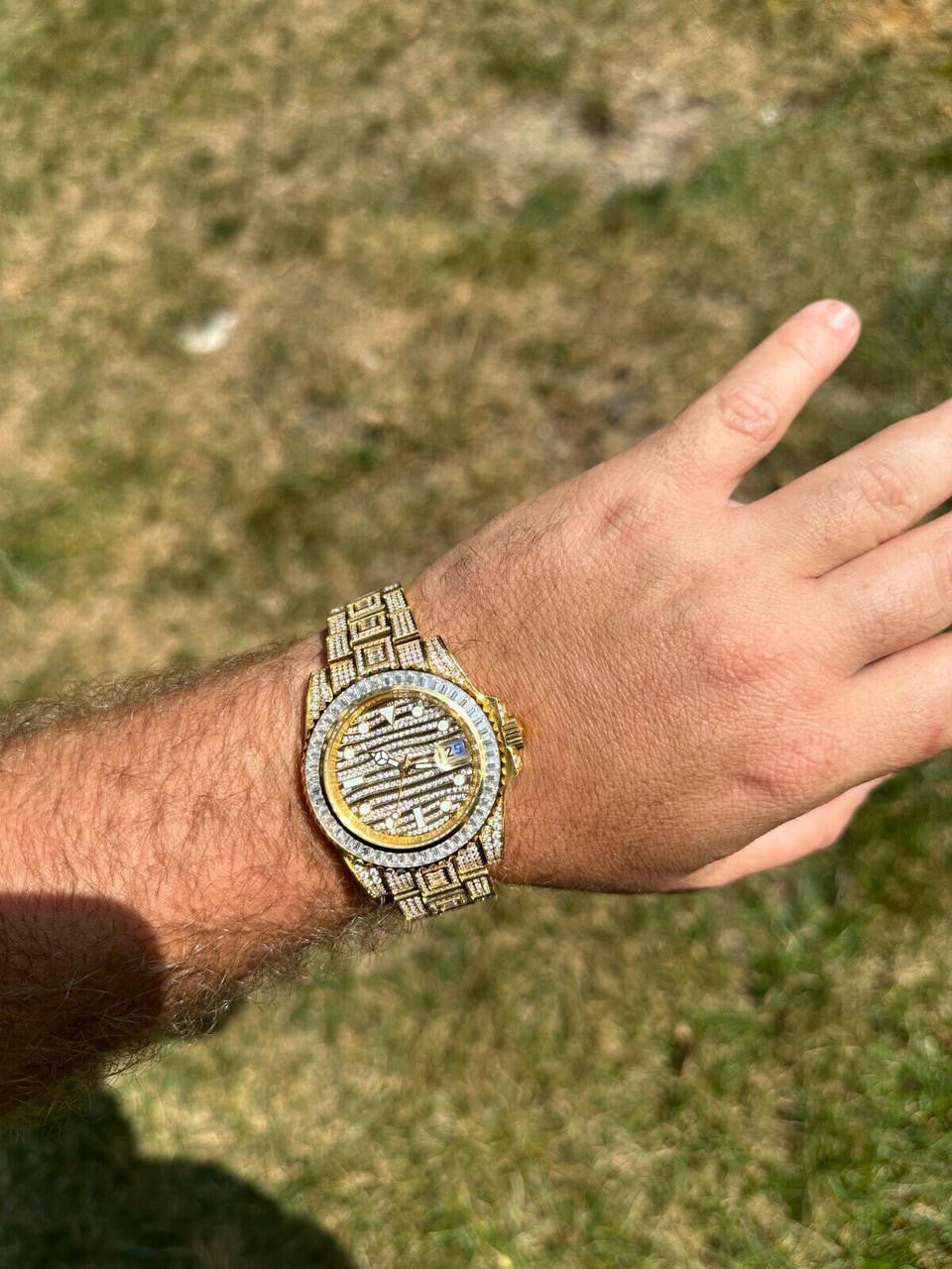 SUMMER 2023 WAVE EDITION Real Baguette MOISSANITE Mens NO ID Presidential Wave Watch Iced Gold  Hip Hop