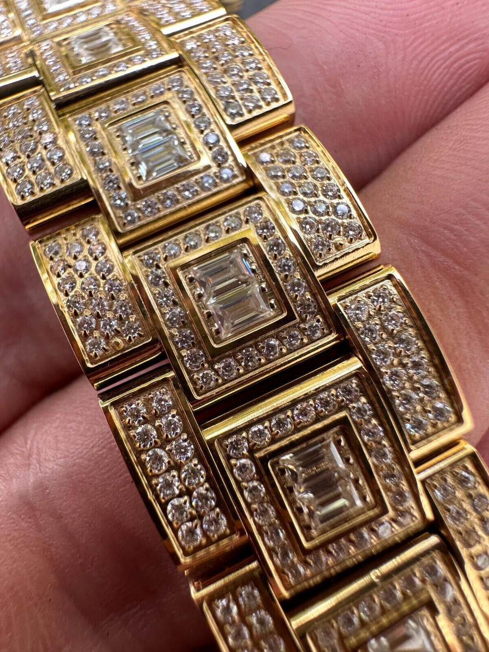 SUMMER 2023 WAVE EDITION Real Baguette MOISSANITE Mens NO ID Presidential Wave Watch Iced Gold  Hip Hop
