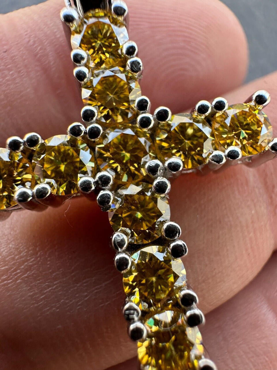Yellow Canary MOISSANITE Tennis Cross - 925 Silver - 5 Sizes 0.75"-2.25"