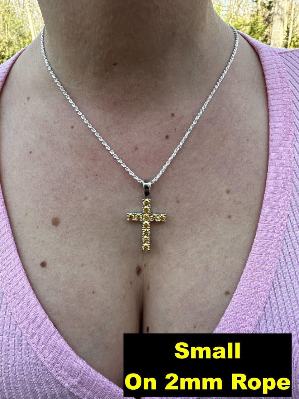 Yellow Canary MOISSANITE Tennis Cross - 925 Silver - 5 Sizes 0.75"-2.25"