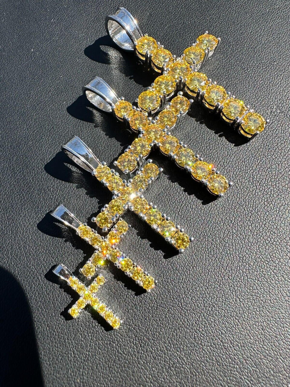 Yellow Canary MOISSANITE Tennis Cross - 925 Silver - 5 Sizes 0.75"-2.25"