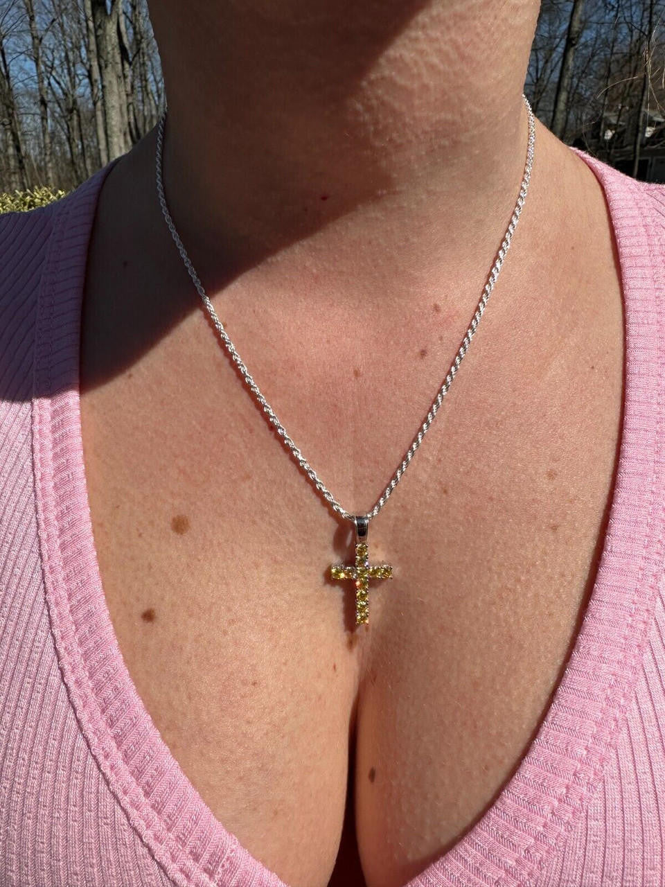 Yellow Canary MOISSANITE Tennis Cross - 925 Silver - 5 Sizes 0.75"-2.25"