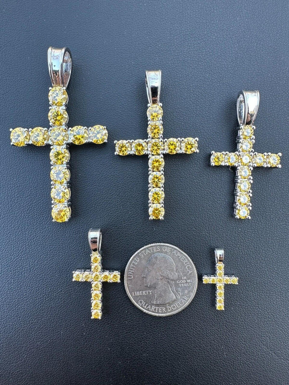 Yellow Canary MOISSANITE Tennis Cross - 925 Silver - 5 Sizes 0.75"-2.25"