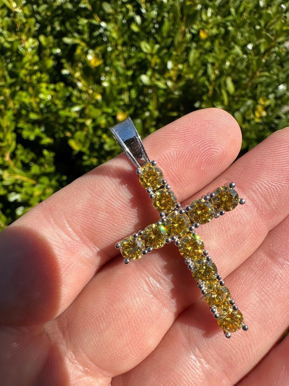 Yellow Canary MOISSANITE Tennis Cross - 925 Silver - 5 Sizes 0.75"-2.25"