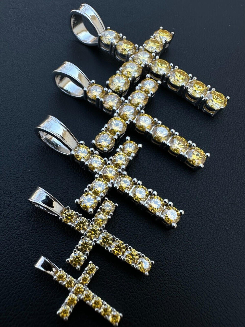 Yellow Canary MOISSANITE Tennis Cross - 925 Silver - 5 Sizes 0.75"-2.25"