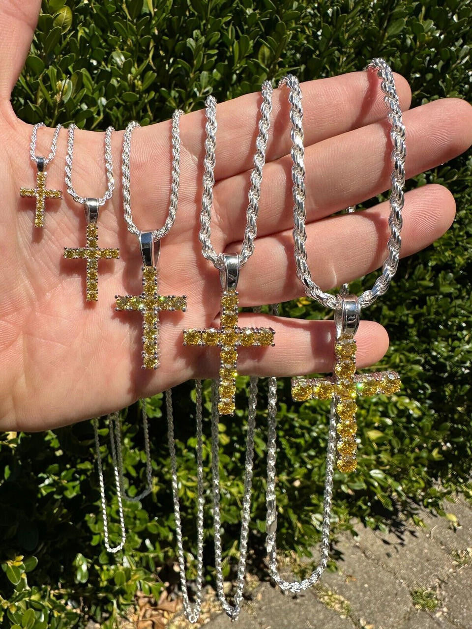 Yellow Canary MOISSANITE Tennis Cross - 925 Silver - 5 Sizes 0.75"-2.25"